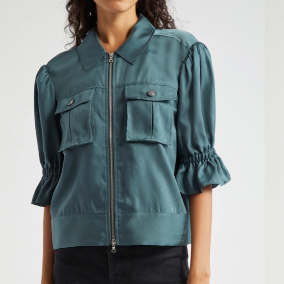 NEW! Cinq a Sept Holly Puff-Sleeve Utility Jacket Eucalyptus Green Small $395 - Picture 6 of 12
